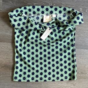 Anthropologie Green and Blue Polka Dot Top
